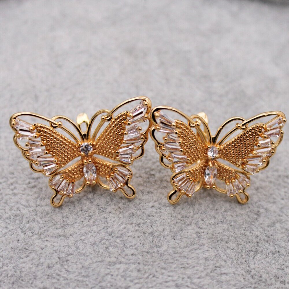 18K Yellow Gold Filled Butterfly White Diamond Zircon Earrings Gorgeous Gift - Picture 4 of 11
